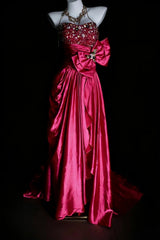 Modest Prom Dresses A line Strapless Hot Pink Fuchsia Long Formal Dance Dress N2975