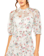 Floral Print Cocktail Dress Midi Mac Duggal 80111