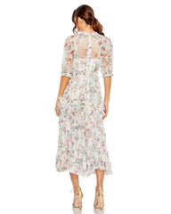 Floral Print Cocktail Dress Midi Mac Duggal 80111