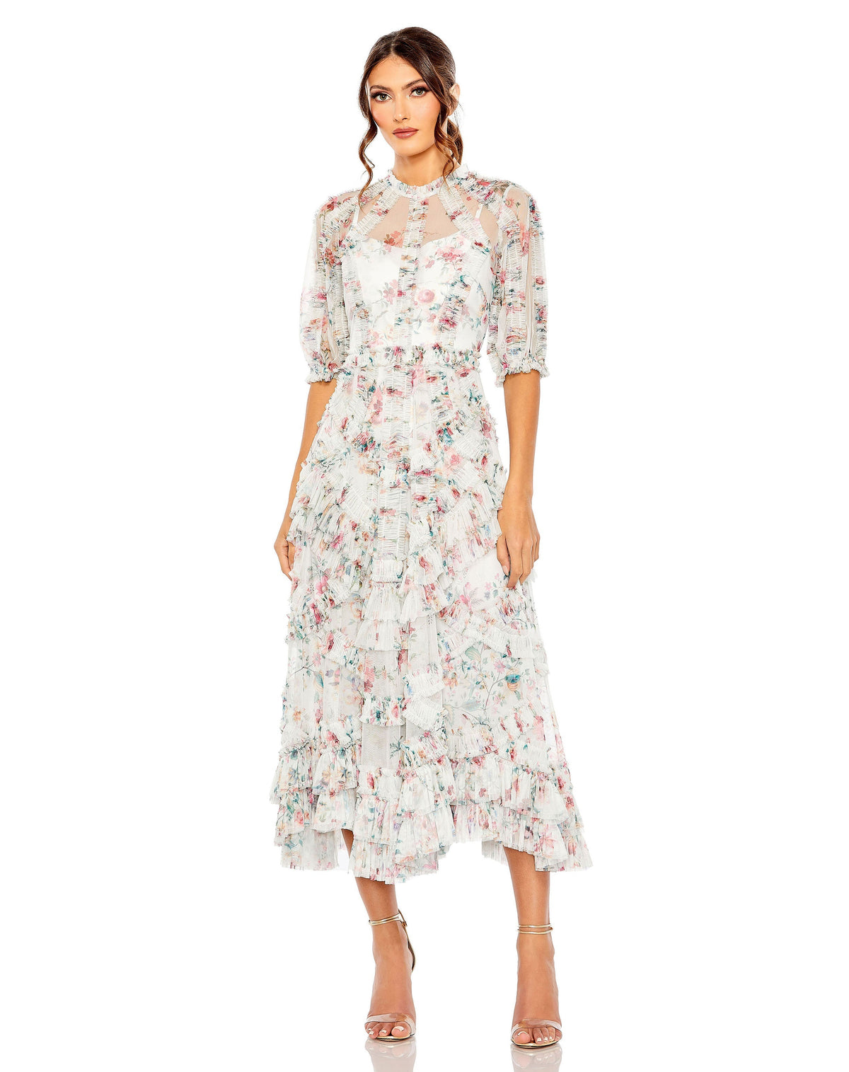 Floral Print Cocktail Dress Midi Mac Duggal 80111