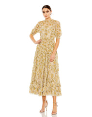 Floral Print Cocktail Dress Midi Mac Duggal 80111