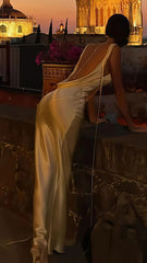 Sexy Backless Satin Sheath Cowl Neck Prom Dress Long Evening Dress AB1916