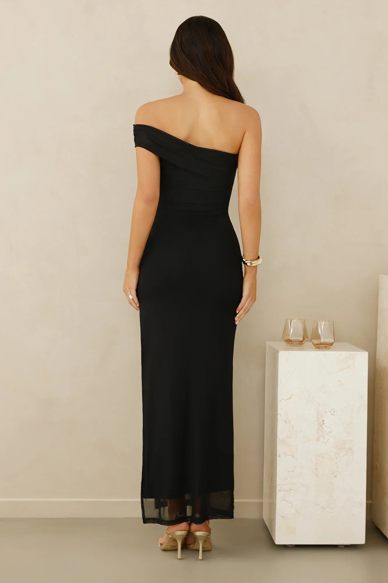 Berry Fresh Mesh One Shoulder Maxi Dress