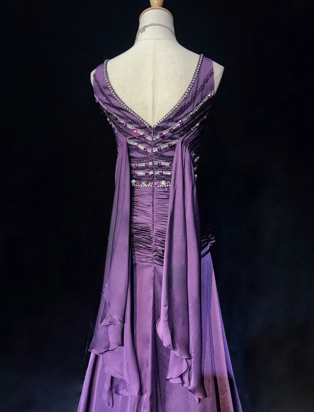 Vintage Prom Dresses Mermaid V Neck Purple Chiffon 80s With Beading Long Formal Evening Outfits N3896
