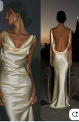 Sexy Backless Satin Sheath Cowl Neck Prom Dress Long Evening Dress AB1916
