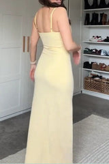 Charming Mermaid Spaghetti Straps Yellow Long Prom Dress with Ruffles Birthday Outfits AB2309