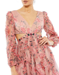 Long Sleeve Floral Print Short Cocktail Dress Floral Print Cocktail Short Long Sleeve Mac Duggal A9151
