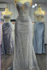 Gorgeous Mermaid Sweetheart Silver Gray Sequin Prom Dresses Long Evening Gowns Sleeveless Graduation Dress N1634