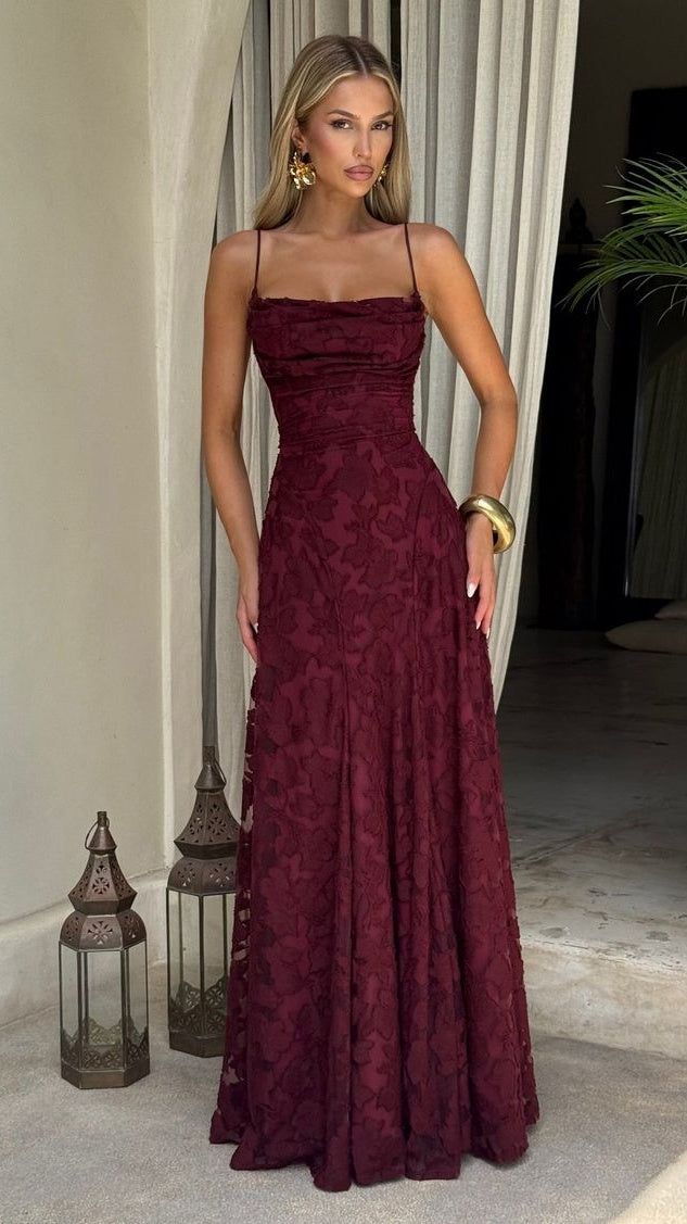 Spaghetti Strap Sheath Wedding Guest Dresses, Lace Rust Red Prom Formal Dresses AB1845