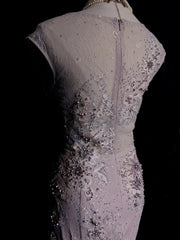 Vintage Prom Dresses 80s Mermaid V Neck Pink Lace Applique Long Formal Evening Outfits N3481