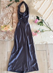 Chic Mermaid Halter Navy Blue Silky Satin Long Formal Fancy Prom Evening Dress Dinner Outfits Classy Party Gowns AB2038