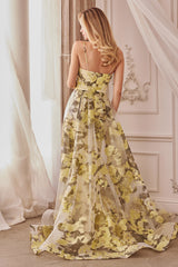 Andrea & Leo A0770 Spaghetti Strap with Organza Print Prom Dress