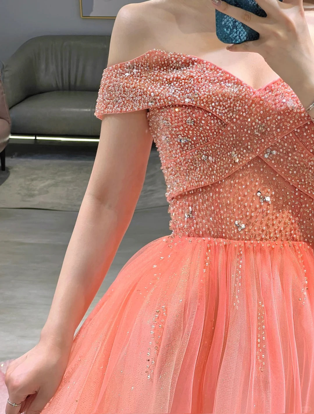 Classy Prom Dresses Inspiration A line Off The Shoulder Coral Pink Tulle Semi Formal Dance Grad Prom Dresses For Teens High Schools AB1945
