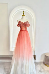 Classy Prom Dresses Inspiration A line Off The Shoulder Coral Pink Tulle Semi Formal Dance Grad Prom Dresses For Teens High Schools AB1945