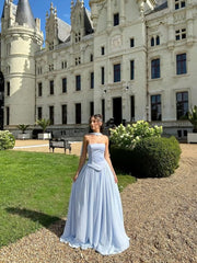 Elegant A line Strapless Light Sky With Scarf Winter Long Formal Ideas Prom Evening Dress Dinner Outfits Party Gowns For Women AB2025