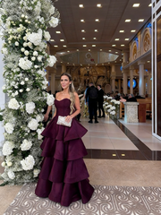 Elegant Ball Gown Sweetheart Satin Layered Long Formal Prom Evening Dresses Dinner Outfits Party Gowns AB2192
