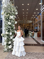 Elegant Ball Gown Sweetheart Satin Layered Long Formal Prom Evening Dresses Dinner Outfits Party Gowns AB2192