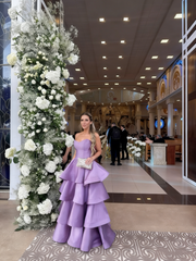 Elegant Ball Gown Sweetheart Satin Layered Long Formal Prom Evening Dresses Dinner Outfits Party Gowns AB2192