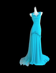Modest Mermaid Halter Blue With Backless Sleeveless Long Prom Dresses High School Senior Graduation Dance Evening Outfits AS019
