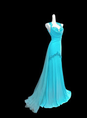 Modest Mermaid Halter Blue With Backless Sleeveless Long Prom Dresses High School Senior Graduation Dance Evening Outfits AS019