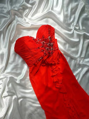 Classic A Line Sweetheart Red Chiffon Sleeveless Long Prom Dresses High School Senior Graduation Dance Evening Outfits AS020