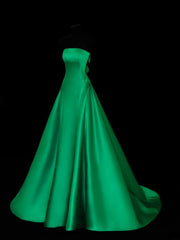 Modest Prom Dress Aesthetic Ball Gowns Strapless Green Satin Style Impress Long Prom Dresses Party Formal Gowns SA025