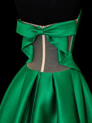 Modest Prom Dress Aesthetic Ball Gowns Strapless Green Satin Style Impress Long Prom Dresses Party Formal Gowns SA025