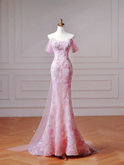 Modest Prom Dresses Aesthetic Mermaid Sweetheart Pink Floral Corset Fitted Impress Long Party Formal Gown For Teens High Schools Girls AQ027