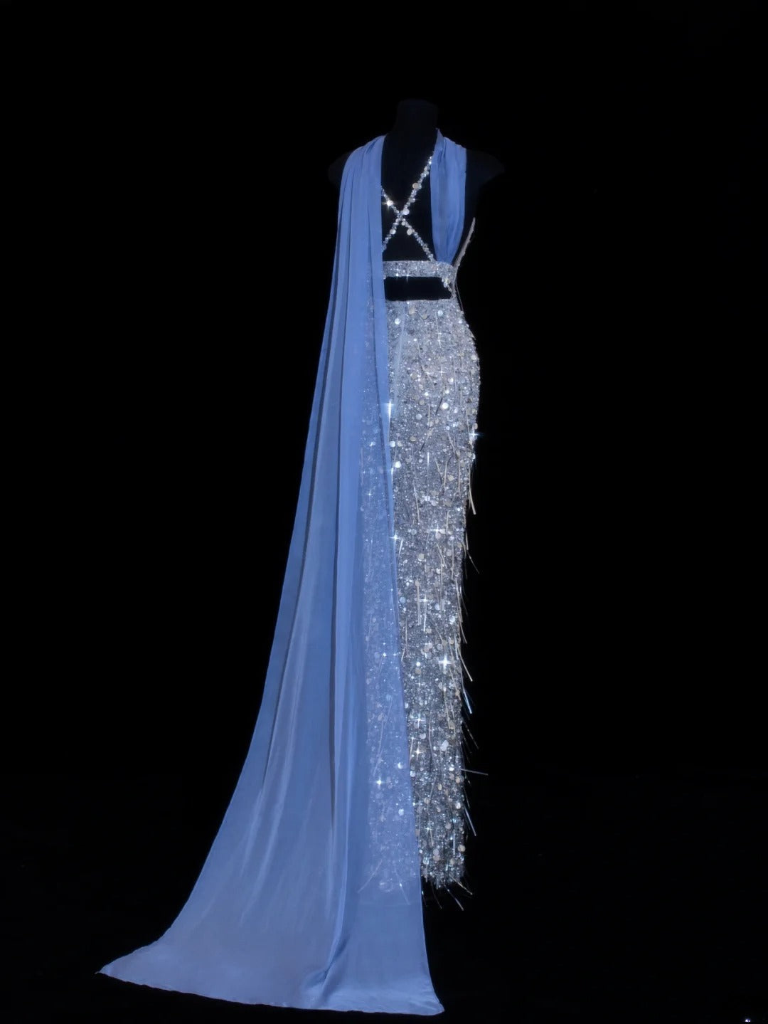 Affordable Sequin 1950s Formal Mermaid V Neck Halter Blue With Beads Style Impress Long Prom Dresses Party Formal Gowns SA031
