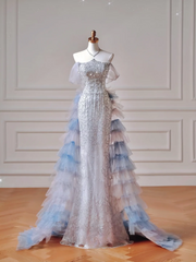 Sparkly Prom Dresses Aesthetic Mermaid Strapless Blue With Pleated Tassel Inspo Impress Long Party Formal Gown For Teenagers High Schools AQ033