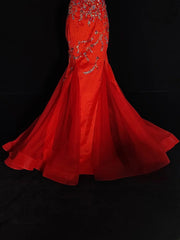 Vintage 1950s Mermaid 2 Pieces Red Pink With Beading Short Sleeves Long Prom Dresses High School Senior Graduation Dance Evening Outfits AS034