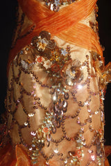 Vintage Prom Dresses 90s Formal Mermaid V Neck Orange Tiered With Beadings Long Party Gowns Prom Dresses AS036