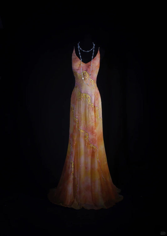 Vintage Prom Dresses 90s Formal Mermaid Spaghetti Straps Floral Orange With Beadings Long Party Gowns Prom Dresses AS039