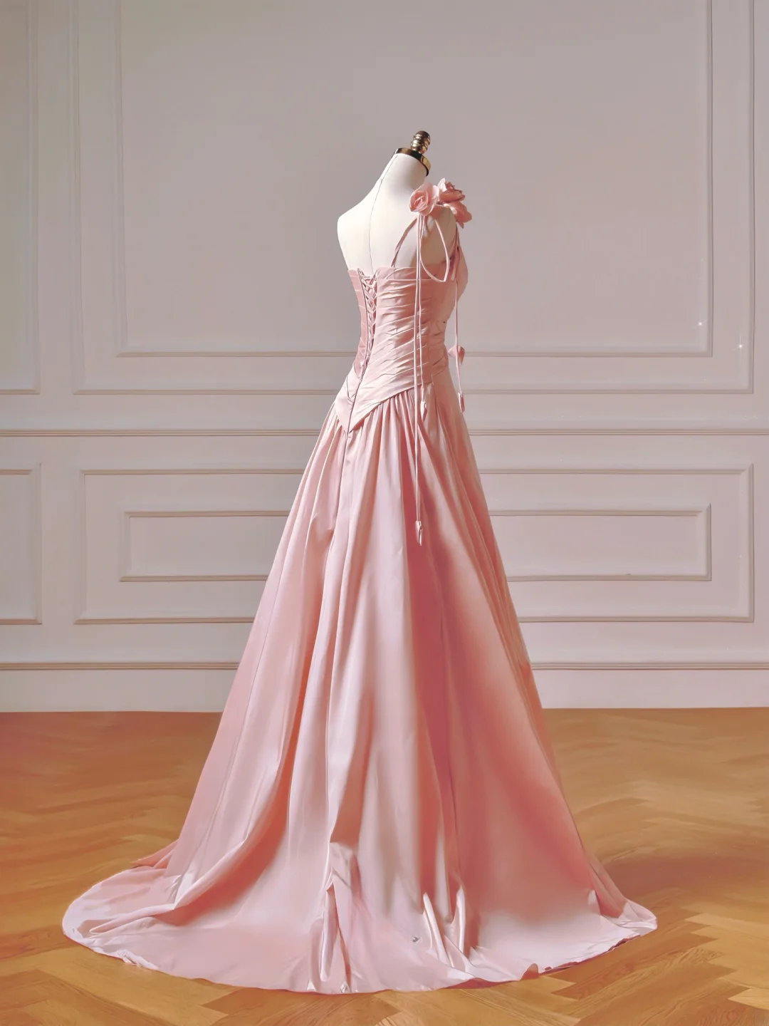 Modest Prom Dresses Aesthetic A Line One Shoulder Pink Satin Impress Long Party Formal Gown For Teens High Schools Girls AQ040