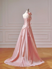Modest Prom Dresses Aesthetic A Line One Shoulder Pink Satin Impress Long Party Formal Gown For Teens High Schools Girls AQ040