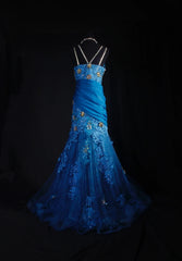 Vintage Prom Dresses 90s Formal Mermaid V Neck Royal Blue Chiffon With Beadings Lace Long Party Gowns Prom Dresses AS042