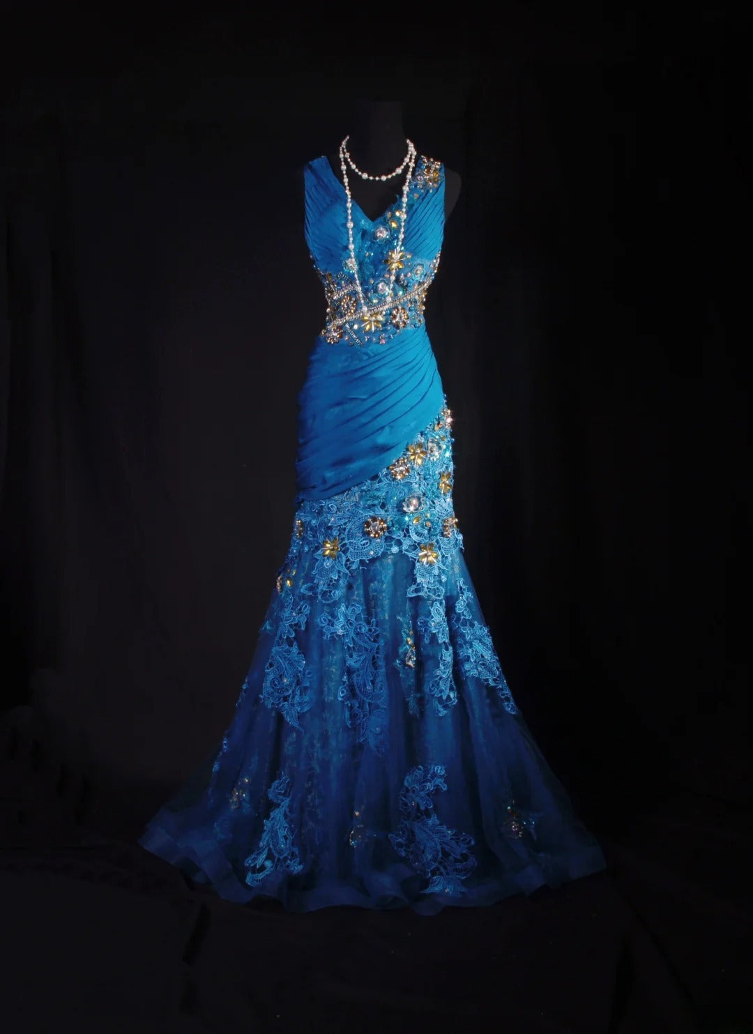 Vintage Prom Dresses 90s Formal Mermaid V Neck Royal Blue Chiffon With Beadings Lace Long Party Gowns Prom Dresses AS042
