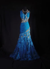 Vintage Prom Dresses 90s Formal Mermaid V Neck Royal Blue Chiffon With Beadings Lace Long Party Gowns Prom Dresses AS042