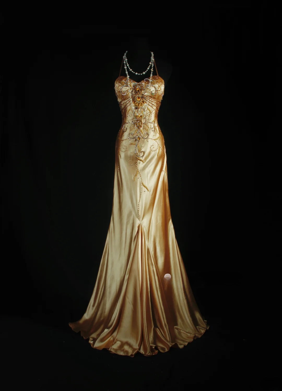Vintage Prom Dresses 90s Formal Mermaid Halter Gold Silk Satin With Beadings Long Party Gowns Prom Dresses AS043