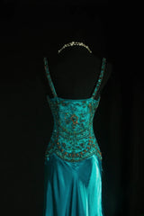 Vintage Prom Dresses 90s Formal Mermaid V Neck Silk Satin With Beadings Long Party Gowns Prom Dresses AS045