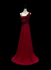 Classic A Line Spaghetti Strap Burgundy Chiffon Sleeveless Long Prom Dresses High School Senior Graduation Dance Evening Outfits AS053