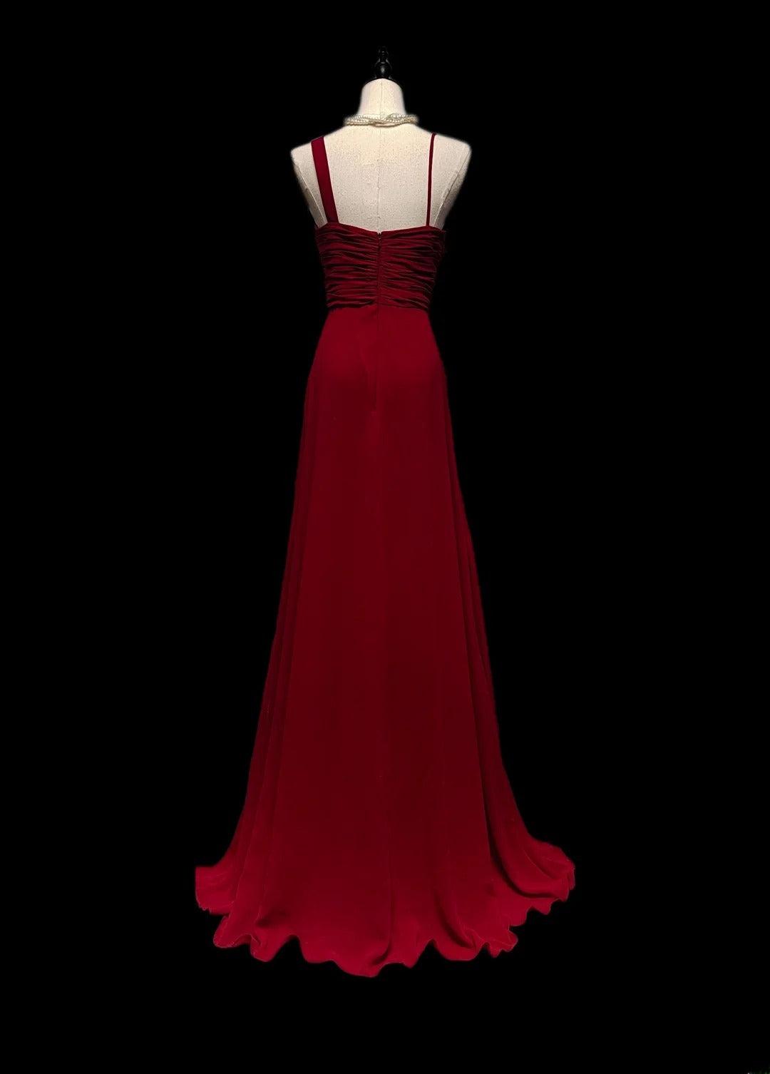 Classic A Line Spaghetti Strap Burgundy Chiffon Sleeveless Long Prom Dresses High School Senior Graduation Dance Evening Outfits AS053
