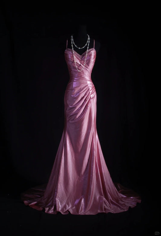 Vintage Mermaid Spaghetti Strap Pink Backless 2000s Prom Dress Inspo For Women Girls Formal Party Gowns Long Formal Dresses AS055