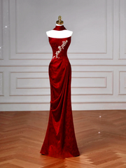 Sexy Senior Prom Dresses High Schools Inspiration Mermaid Strapless Burgundy Satin Semi Formal Grad Long Prom Dresses AQ057