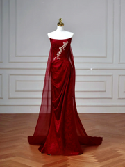 Sexy Senior Prom Dresses High Schools Inspiration Mermaid Strapless Burgundy Satin Semi Formal Grad Long Prom Dresses AQ057