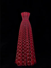 Modest Prom Dress Aesthetic Ball Gowns Strapless Burgundy Velvet Style Impress With Beadings Long Party Formal Gown SA058