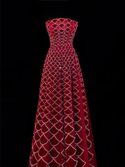 Modest Prom Dress Aesthetic Ball Gowns Strapless Burgundy Velvet Style Impress With Beadings Long Party Formal Gown SA058
