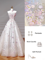 Beautiful Ball Gown Strapless White Sequins Long Formal Fancy With Beaded Prom Evening Dress Dinner Outfits Party Gowns For Teens AQ059
