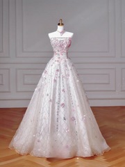 Beautiful Ball Gown Strapless White Sequins Long Formal Fancy With Beaded Prom Evening Dress Dinner Outfits Party Gowns For Teens AQ059