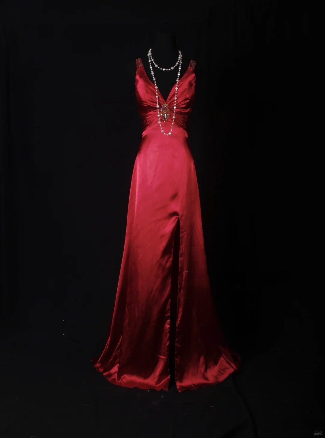 Vintage Sheath V Neck Backless Satin Red Party Dress With Beads 1950s Retro Classy Birthday Dinner Long Prom Dresses AS060